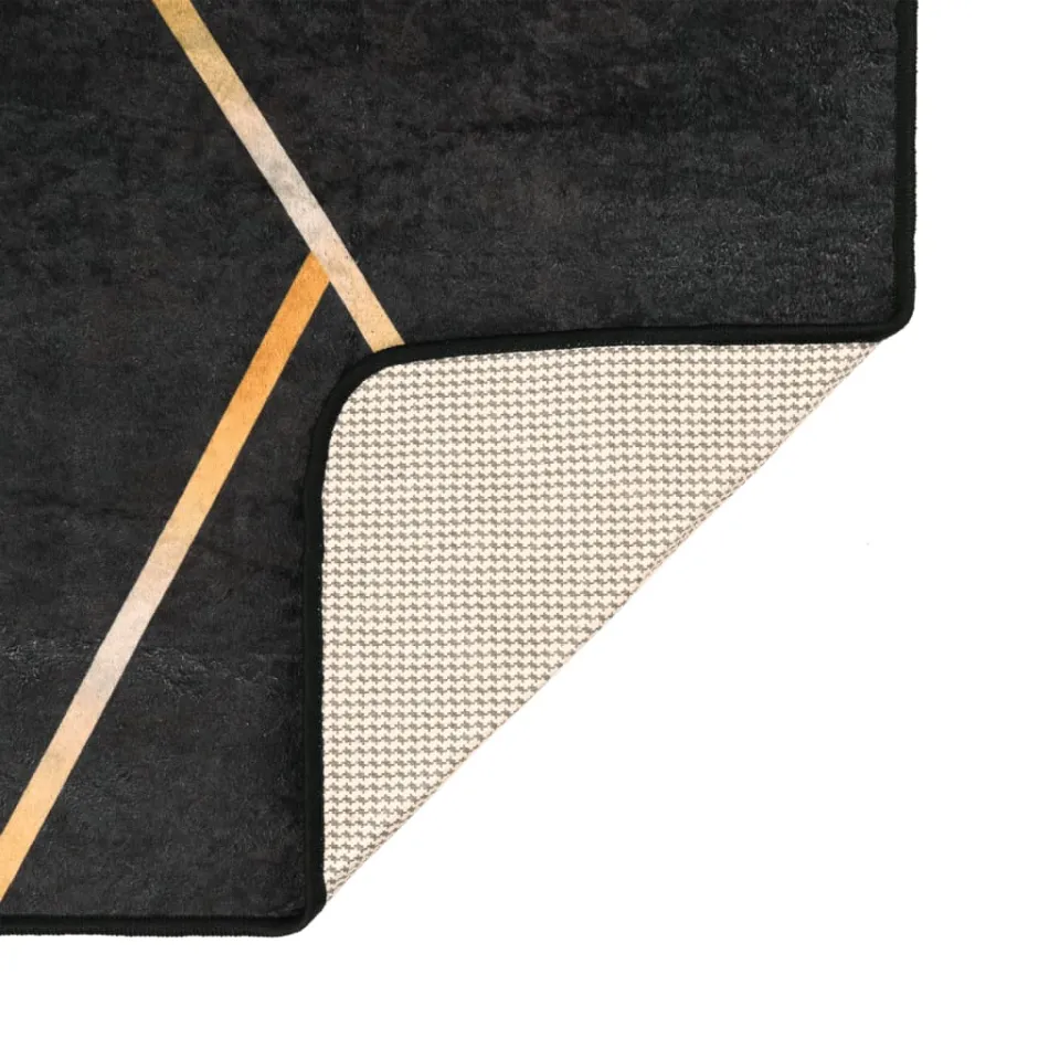 vidaXL Vloerkleed wasbaar 80x150 cm zwart en goudkleurig, foto 4