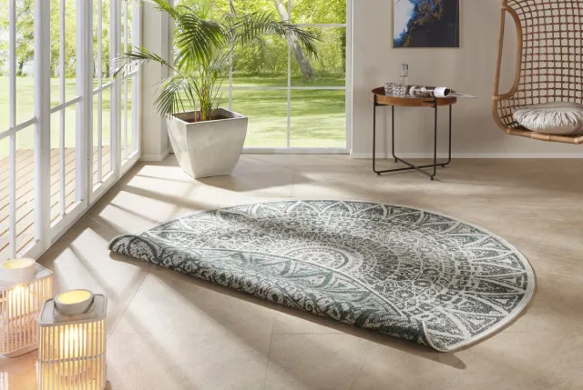 flycarpets Laagpolig Rond Vloerkleed - Omkeerbaar Binnen en Buitenkleed - Groen 140cm rond Ø