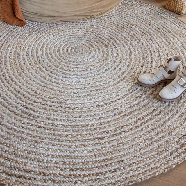 Boho&me Jute vloerkleed rond - Braided wit/naturel 160
