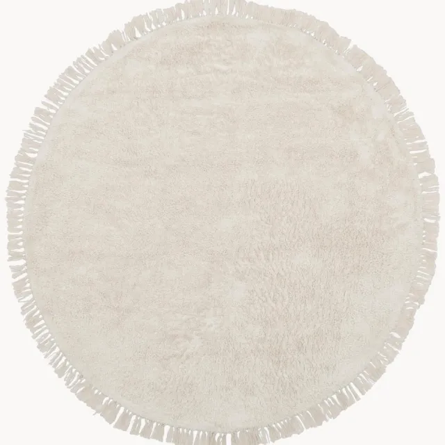 Westwing Collection Rond katoenen vloerkleed Daya met franjes, handgetuft Wit