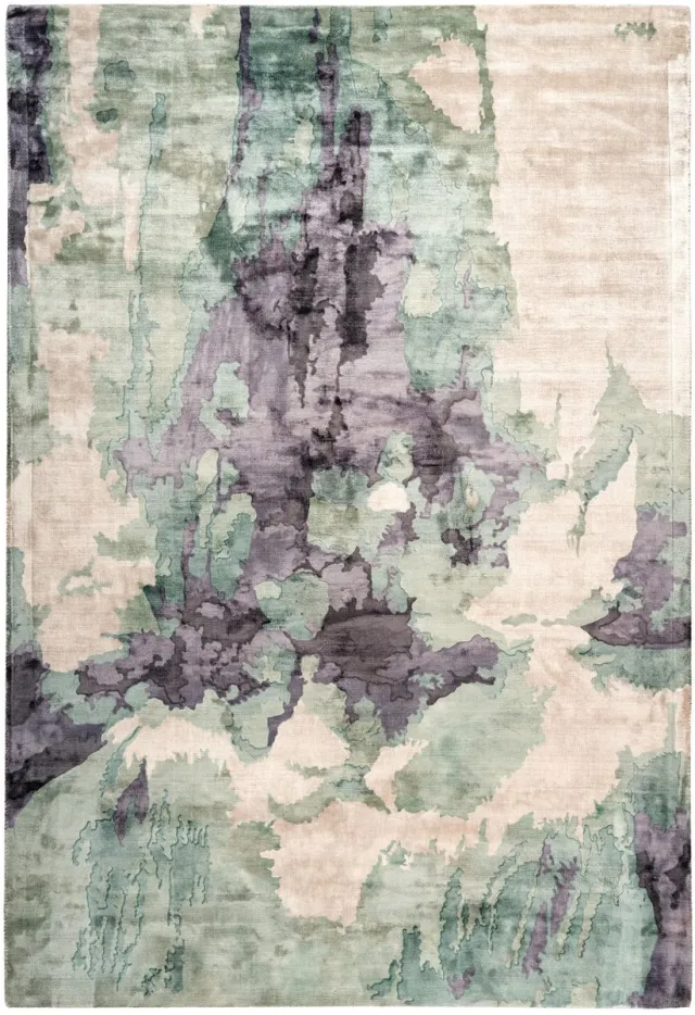 Padiro design laagpolig vloerkleed 80 x 150 cm - lichtgroen - modern abstract ontwerp - voor vloerverwarming - van viscose en katoen