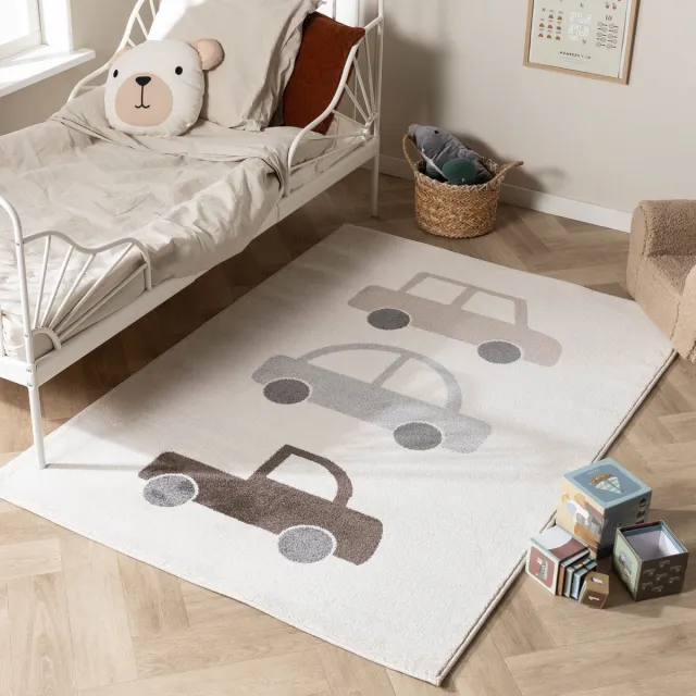 Little Olly Kinderkamer vloerkleed - Bowie Auto Creme - 120x170cm Crème