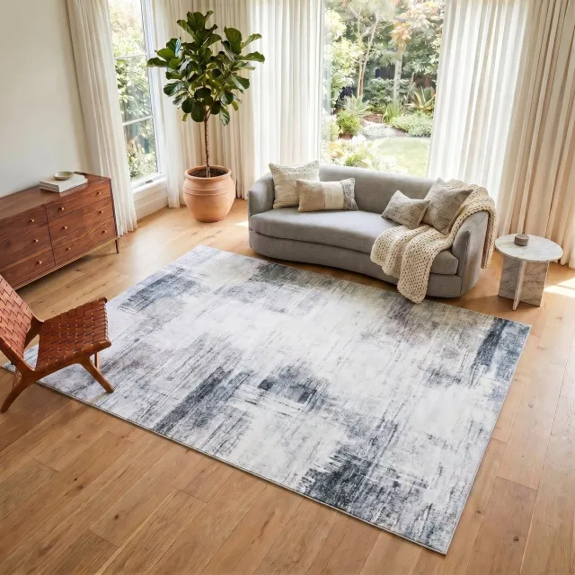 Tapiso Venezia Vloerkleed Woonkamer Laagpolig Blauw Grijs Abstract Modern Antislip Tapijt Slaapkamer Eetkamer Gang Oeko-Tex