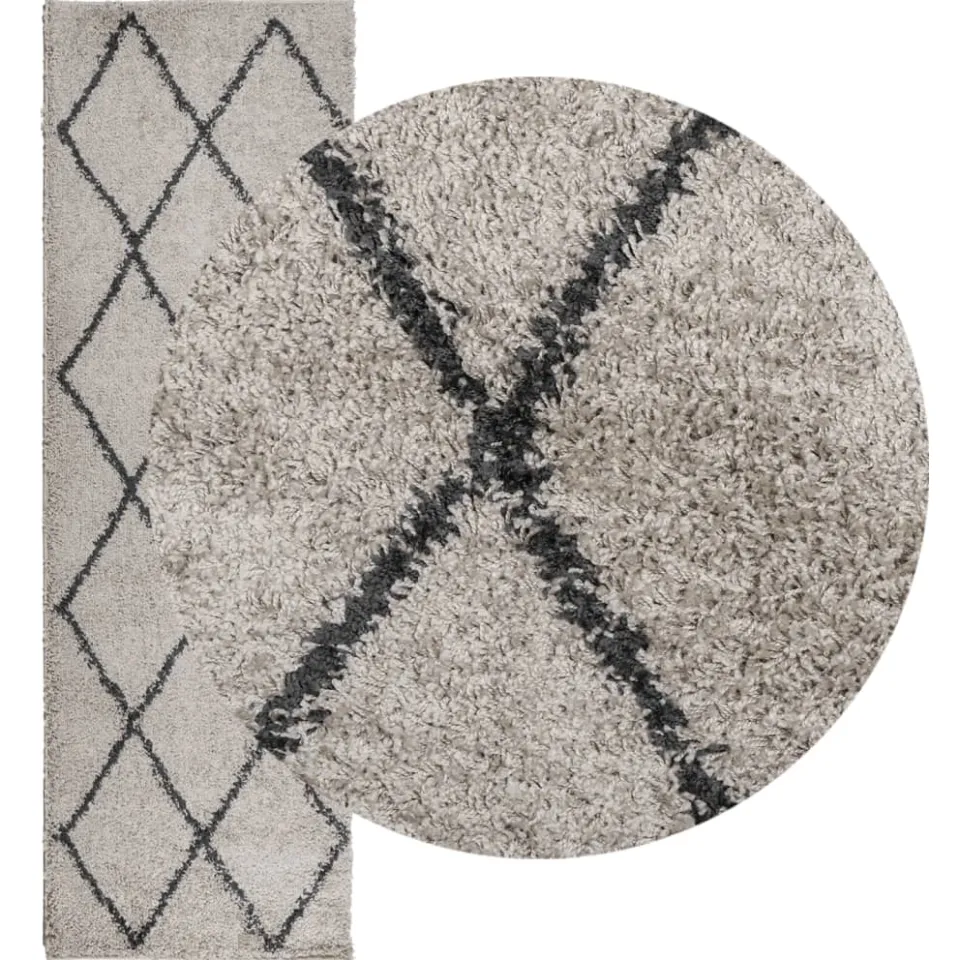 vidaXL Vloerkleed PAMPLONA shaggy hoogpolig 80x250 cm beige antraciet, foto 2