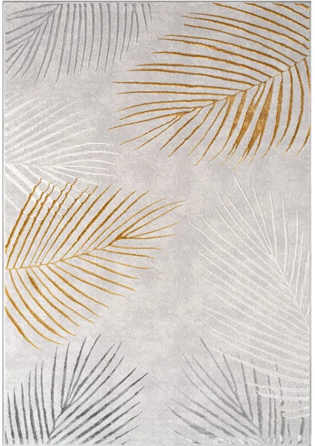 TT Home Vloerkleed laagpolig - Bladmotief - Grijs - 80 x 300 cm goldfarben
