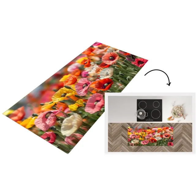 KitchenYeah Keukenloper - Keukenmat vinyl Bloemenveld - Klaprozen - Kleurrijk - Keukenmatten loper - Keuken vloerkleed tapijt