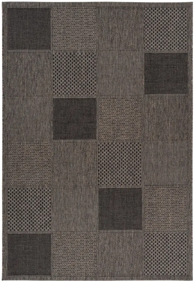 Padiro platgeweven designloper - donkerbeige - modern geometrisch patchworkpatroon - voor binnen en buiten - voor vloerverwarming - van polypropyleen en synthetische vezels