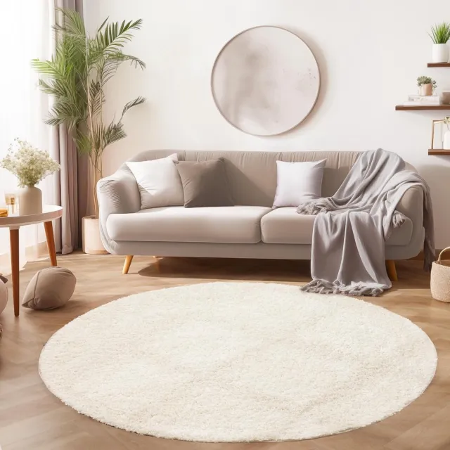 Muratap Basic Rond Shaggy vloerkleed Creme Hoogpolig- 120 CM Ø