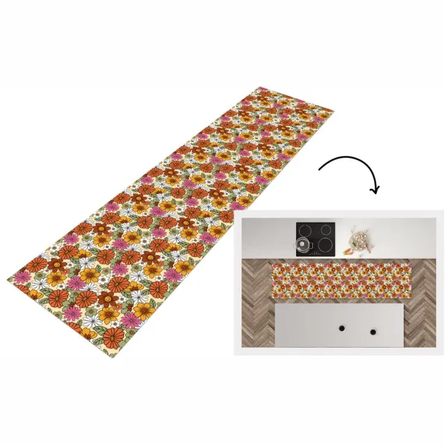KitchenYeah Keukenloper 200x50 cm - Keukenmat vinyl Vintage - Bloemen - Patronen - Keukenmatten loper - Keuken vloerkleed tapijt