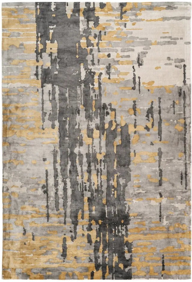 Padiro design laagpolig vloerkleed 120 x 170 cm - oker / geel - modern abstract ontwerp - voor vloerverwarming - van viscose en katoen
