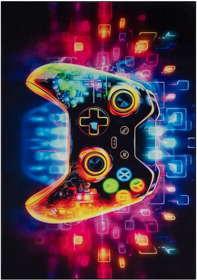 Tapiso COSMO GAME Gaming Tapijt Gamer Vloerkleed voor Jeugdkamer & Game Room Neon Controller Design Rood Oranje Antislip - 200x300