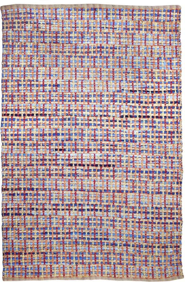 Padiro design laagpolig vloerkleed - lichtbeige - geometrisch ruiten- en blokkenpatroon - voor vloerverwarming - van jute en katoen