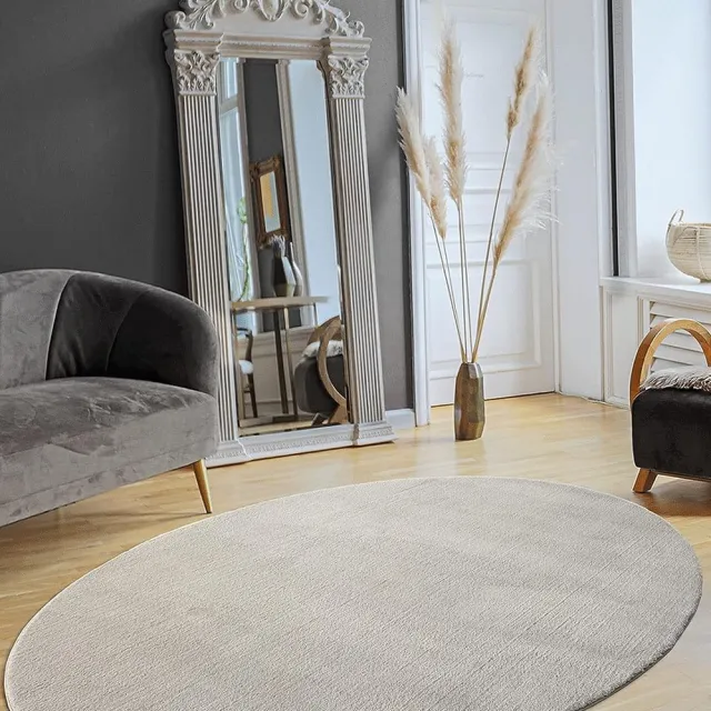 the carpet RELAX – Extra Zacht & Wasbaar Vloerkleed tot 30°C met Antislip Onderzijde – Fluweelachtige Structuur – Voor Slaapkamer of Woonkamer – Grijs, 140 x 200 cm oval