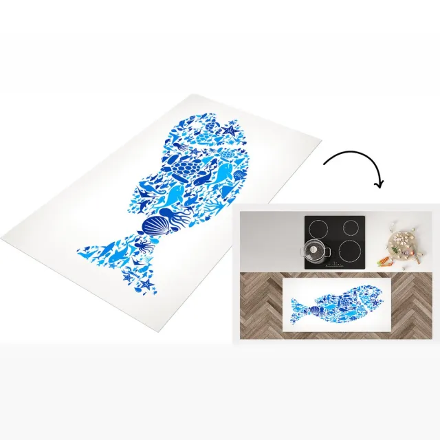 KitchenYeah Keukenloper - Loper keuken - Zeedieren - Design - Vis - 120x60 cm - Keukenloper vinyl Multicolor