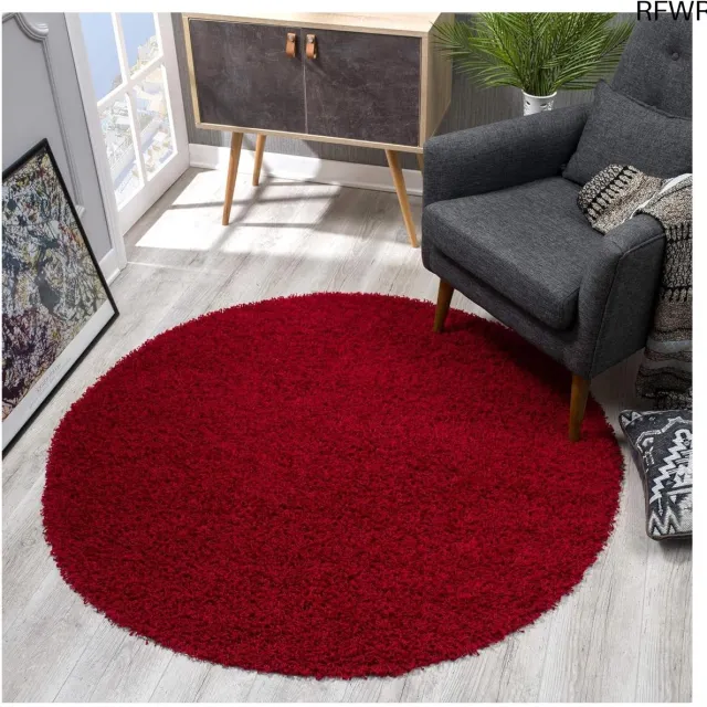 RFWR Rond Hoogpolig Vloerkleed - Rood - Moderne Tapijten voor Woonkamer, Slaapkamer, Eetkamer of Kinderkamer - 80x80 cm