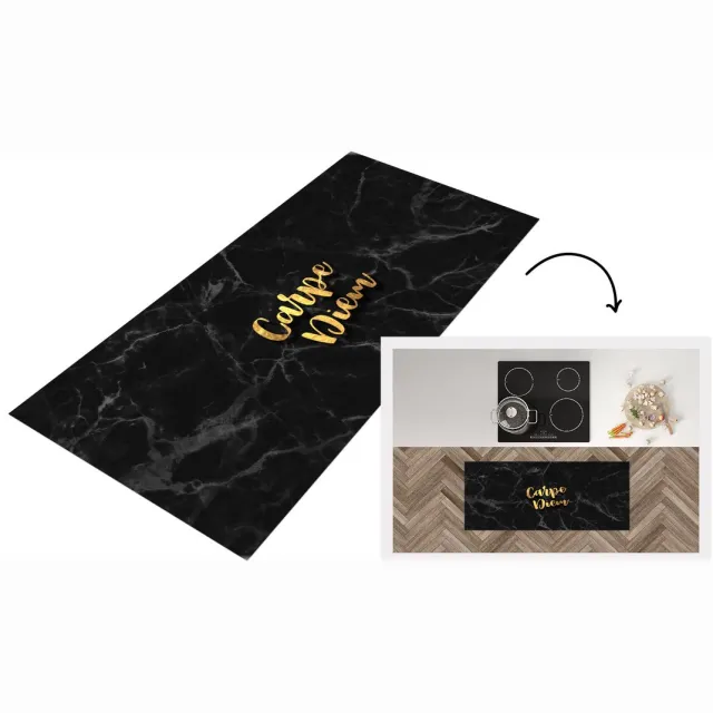 KitchenYeah Keukenloper - Loper keuken - Quotes - Spreuken - Goud - Marmer - 120x50 cm - Keukenloper vinyl Multicolor