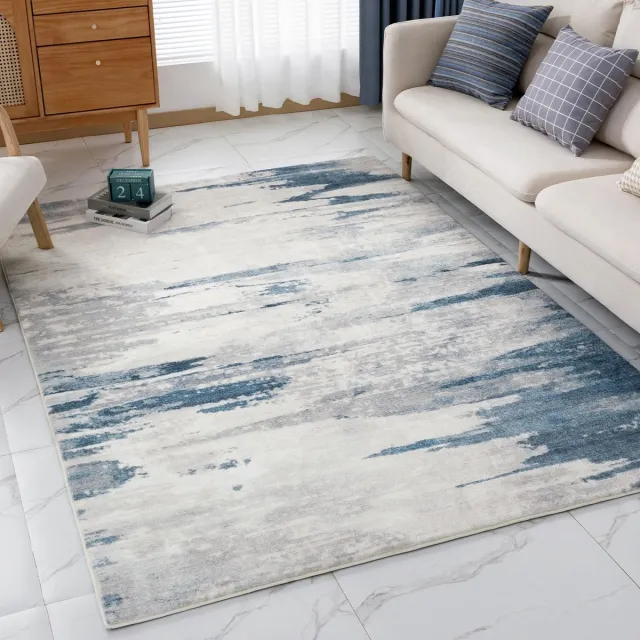 Unyqoos Wasbaar vloerkleed met abstract design en antislip voor woonkamer Blauw