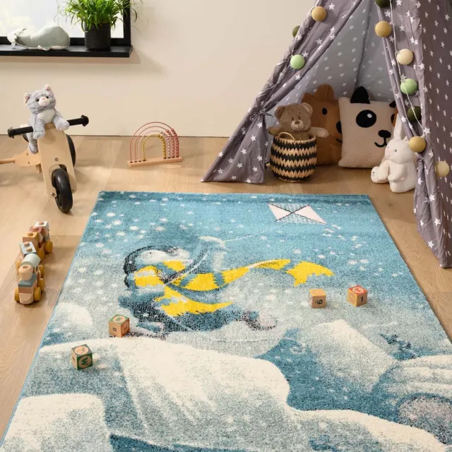 Tapeso Kindervloerkleed pinguïn - Dreams Penguin blauw 120x170
