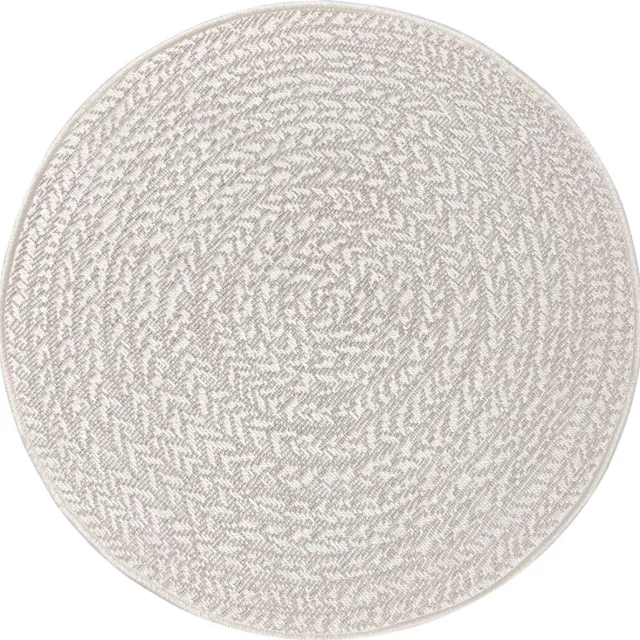 Mia´s Teppiche Mia’s Teppiche Soil – robuust in- & outdoor vloerkleed met natuurlijk cirkelpatroon, weatherproof & UV-bestendig, crème cirkel 120 cm rond crème met cirkelvormig visgraatpatroon