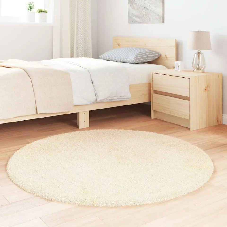 vidaXL Hoogpolig vloerkleed NAVARRA 120x120 cm polyester crèmekleurig, foto 3