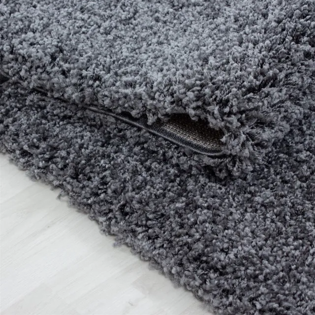 flycarpets Hoogpolig vloerkleed, effen kleur - gewoon grijs, vloerkleed voor de woonkamer, jute achterkant, afmeting: 120 cm rond