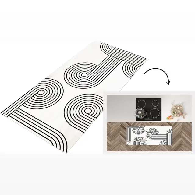 KitchenYeah Keukenloper - Loper keuken - Abstract - Figuren - Zwart - Wit - Keukenloper vinyl Multicolor