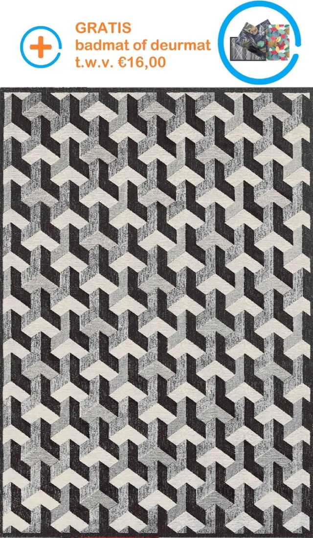 FOTAPIJT MD21076 - Abstract - Bedrukt tapijt - Vloerkleed - Antislip - Wasbaar - 160x230 cm - 9 mm - Polyester Zwart