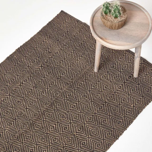 Homescapes Handgeweven vloerkleed van zwart jute met geometrisch patroon 120 x 180 cm Zwart/Natuur
