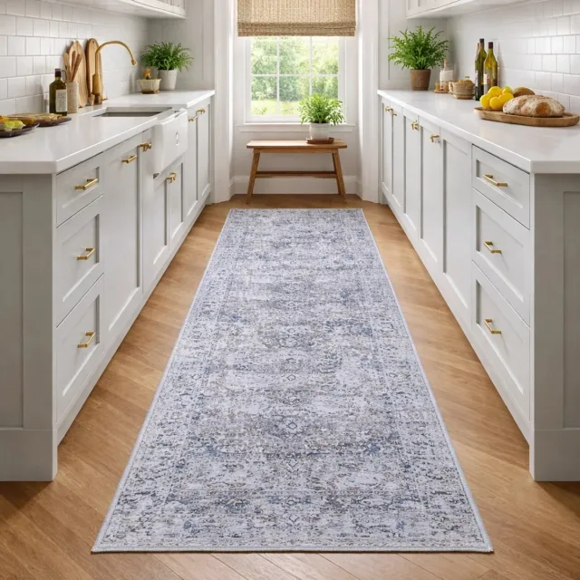 Lavandoux Tapijtloper - Raipur - Grijs en Blauw - 80 x 300 cm