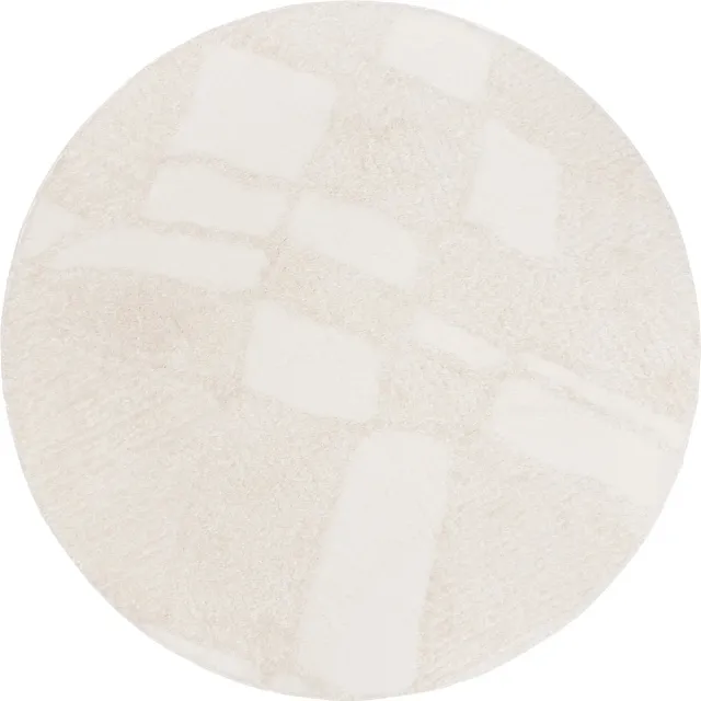 TESSO LIVING Modern Hoogpolig Vloerkleed – Ø 200 cm – Nordic Wit – Premium Woonkamer Tapijt – Japans Boho Scandi Design – Zacht en Warm, Ideaal voor de Slaapkamer