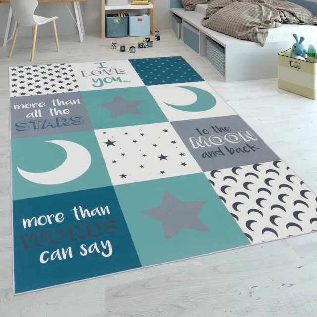 flycarpets Kindervloerkleed - Aleris - Maan en ster - Turquoise