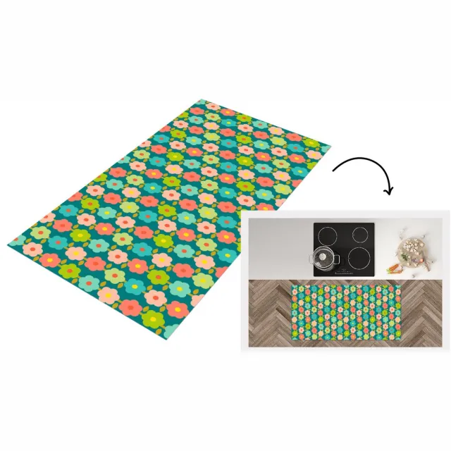 KitchenYeah Keukenloper 120x60 cm - Keukenmat vinyl Patroon - Bloemen - Retro - Jaren 70 - Keukenmatten loper - Keuken vloerkleed tapijt