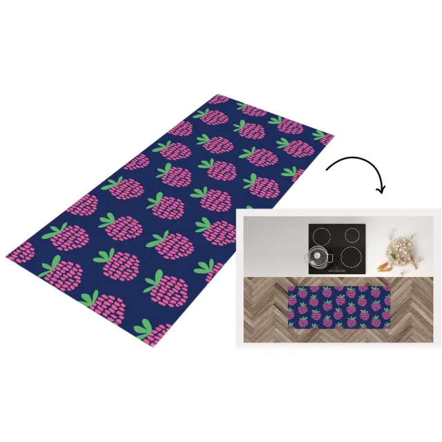KitchenYeah Keukenloper 120x50 cm - Keukenmat vinyl Patroon - Framboos - Retro - Keukenmatten loper - Keuken vloerkleed tapijt