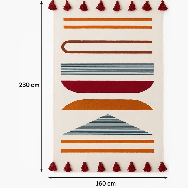 Kelima Handgemaakt Kelim Vloerkleed – Wol – 160 x 230 cm – met Kleurrijk Geometrisch Design Creme