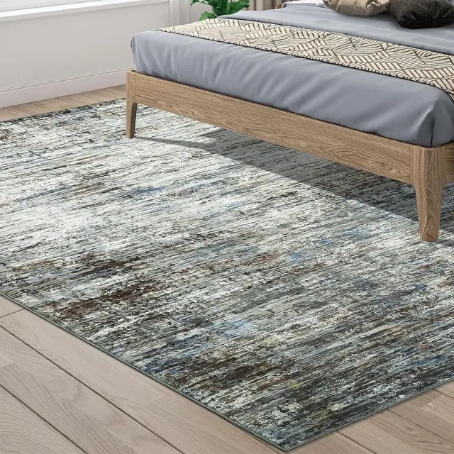 Danky Abstract Vloerkleed Luchtspiegeling 240x340 cm Blauwgrijs - Opvouwbaar Groot Poolkleed met Antislip Onderkant
