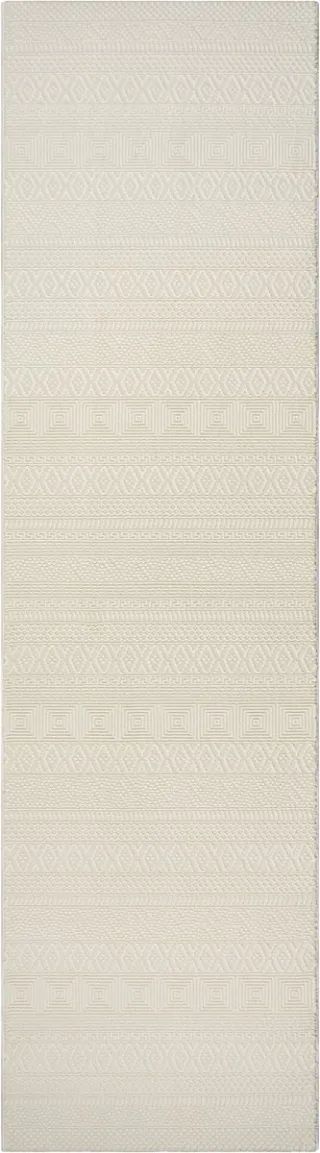the carpet Lima – duurzaam designer vloerkleed, wasbaar & onderhoudsvriendelijk, 3D-structuur, gerecycled polyester, crème, 80 x 300 cm crème met fijn geometrisch 3D-patroon