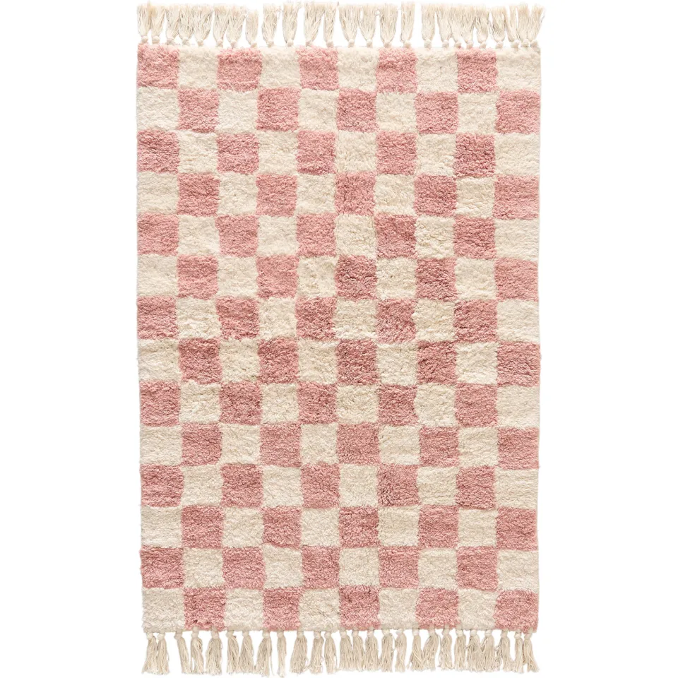 NOUS Kids Checker board kindervloerkleed roze Roze/off white