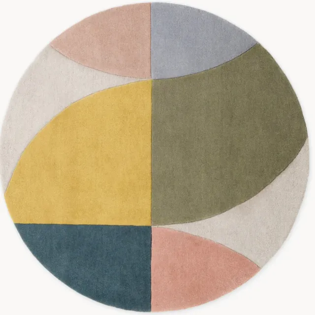 Ted Baker Rond hoogpolig wollen vloerkleed Savile, handgeweven Wit, Kleurrijk