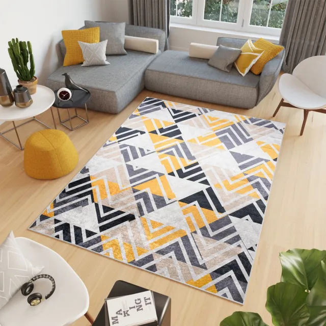 Tapiso Toscana Vloerkleed Geel Veelkleurig Zigzag Tapijt