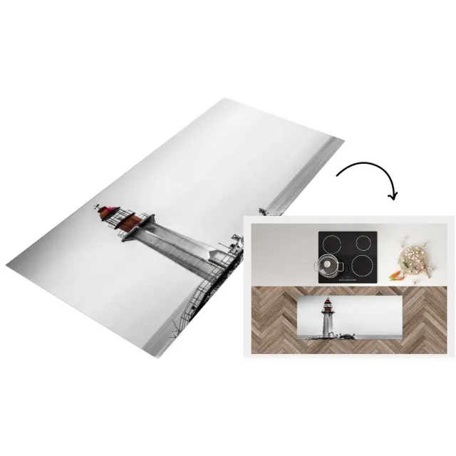 KitchenYeah Keukenloper - Loper keuken - Zwart-wit foto van een vuurtoren in het westen van Vancouver - Keukenloper vinyl Zwart; Wit