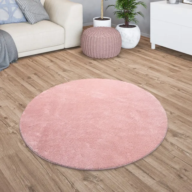 TT Home Woonkamer korte pool effen modern design wasbaar roze 120 x 120 cm Vierkant