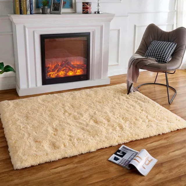 Ibenzoa Superzacht Pluizig Tapijt voor Woonkamer en Slaapkamer, Hoogpolig en Antislip Design Beige