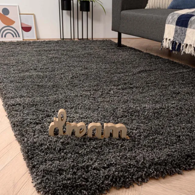 Tapeso Rond hoogpolig vloerkleed - Cozy Shaggy donkergrijs 200
