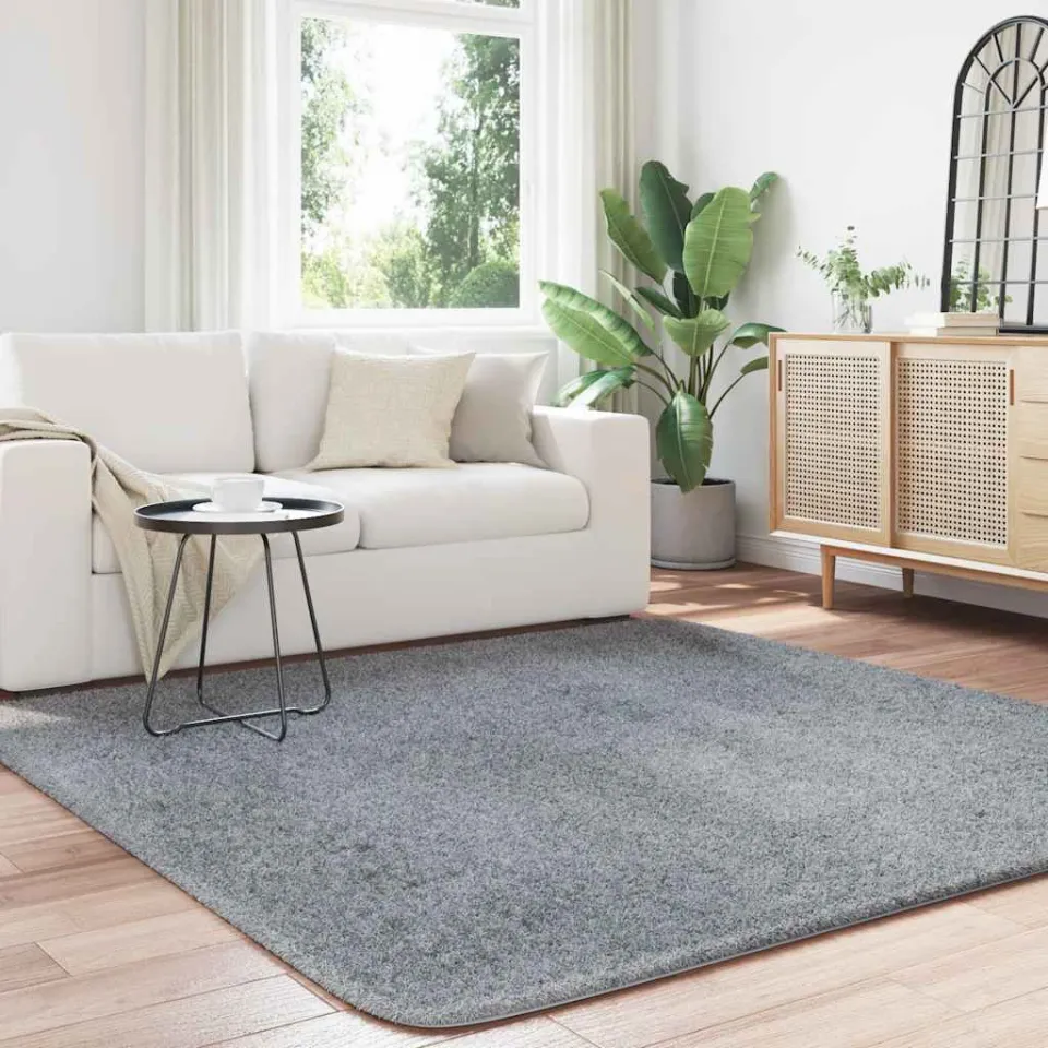 vidaXL Hoogpolig vloerkleed NAVARRA 200x200 cm polyester lichtgrijs grijs, foto 3