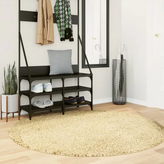 vidaXL Vloerkleed PAMPLONA shaggy hoogpolig modern Ø 160 cm goudkleur, foto 2