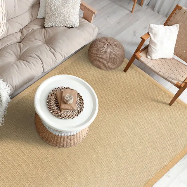 Floordirekt Jute vloerkleed Bombay - Met Anti-Slip Achterkant & Katoenen Rand - In Vele Maten - Naturel