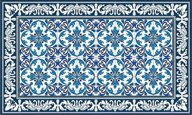 Finesse Vloerkleed Tapijt Vinyl Mat Vloerbedekking - 97 x 58 cm - Vlak - 1 Stuk - Azulejo