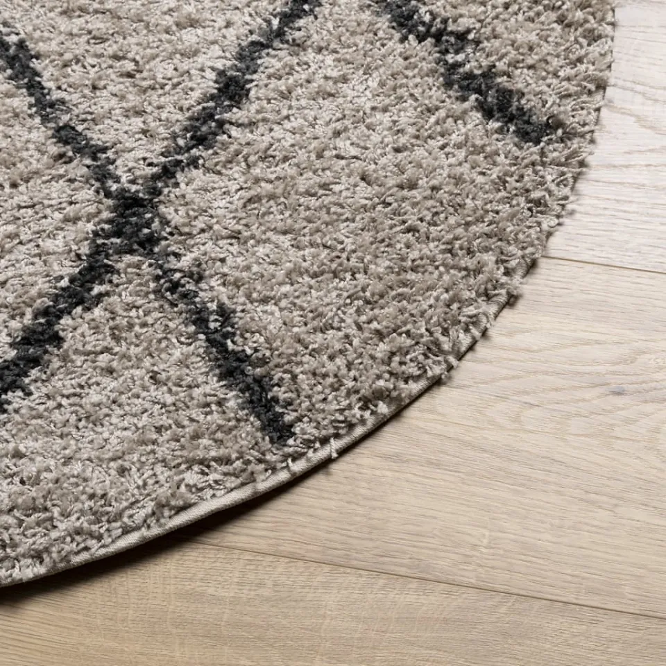 vidaXL Vloerkleed PAMPLONA shaggy hoogpolig Ø 100 cm beige antraciet, foto 4