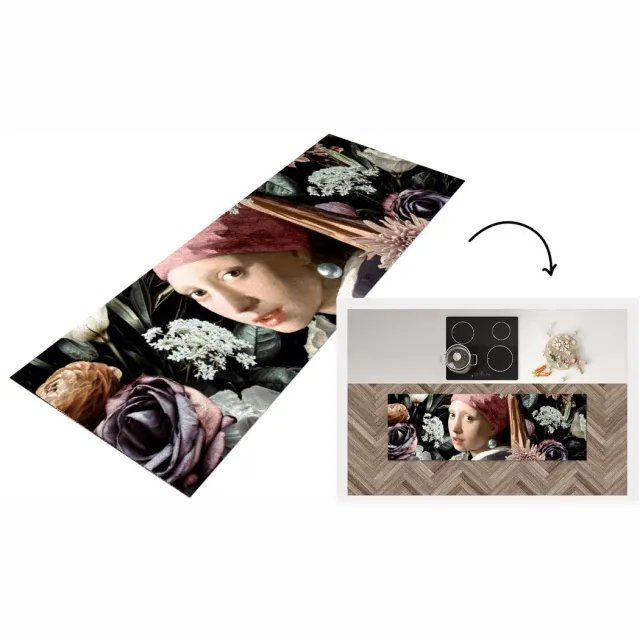 KitchenYeah Keukenloper - Loper keuken - Meisje met de parel - Vermeer - Bloemen - Keukenloper vinyl Multicolor