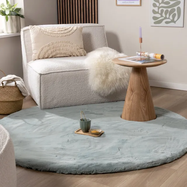 NATURL. Rond Hoogpolig vloerkleed - Comfy Supreme Blauw/Groen - Ø 160cm